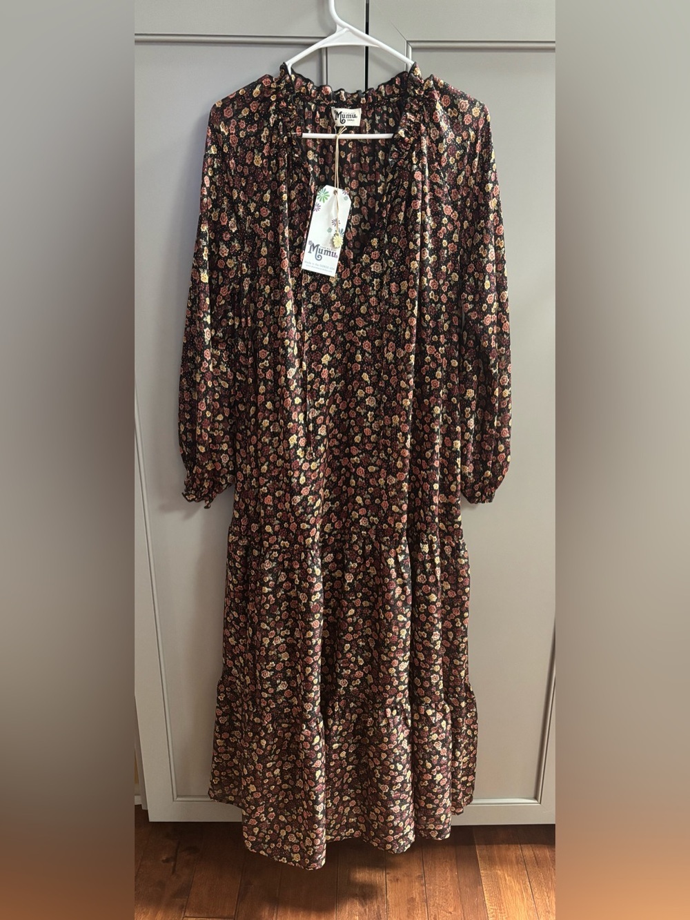Show Me Your Mumu Birdie Maxi dress black floral/gold accents. NEW! Fall!